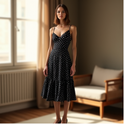 Vintage Polka Dot Tea Length Satin Slip Skirt