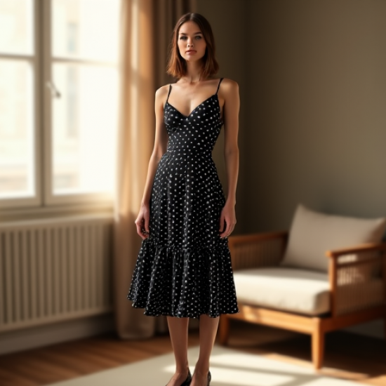 Vintage Polka Dot Tea Length Satin Slip Skirt