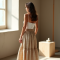 Oatmeal Gingham Smocked Tiered Boho Skirt