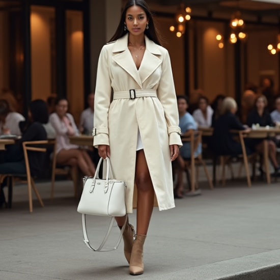 Ivory White Velvet Split Thigh Trench Coat