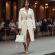Ivory White Velvet Split Thigh Trench Coat