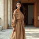 Oatmeal Chiffon Off-Shoulder Trench Coat