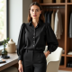 Midnight Black Plaid Puff Sleeve Blouse