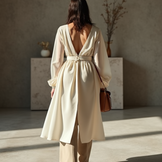 Minimalist Organza Square Neck Trench Coat