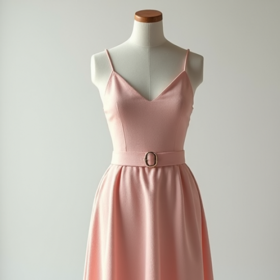 Pastel Pink Jacquard Belted Slip Dress