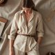 Oatmeal Linen Blend Cowl Neck Blouse