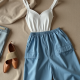 Sky Blue Linen Blend Corset Waist Cargo Pants