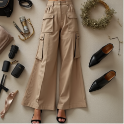 French Style Double-Breasted Tulle Cargo Pants