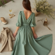 Sage Green Puff Sleeve Chiffon Wrap Dress