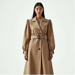 French Style Puff Sleeve Square Neck Trench Coat