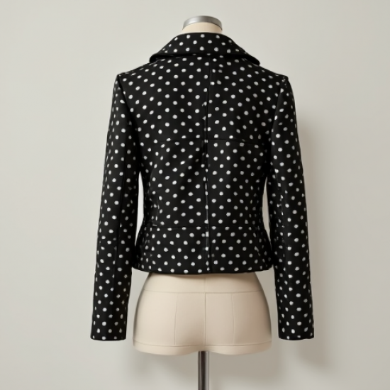 Vintage Polka Dot Tea Length Biker Jacket