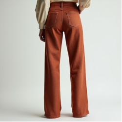 Terracotta Houndstooth Puff Sleeve Straight Jeans