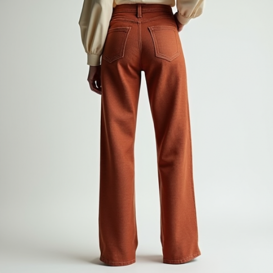 Terracotta Houndstooth Puff Sleeve Straight Jeans