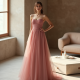 Preppy Square Neck Tulle Evening Gown