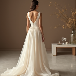Minimalist Organza Square Neck Evening Gown