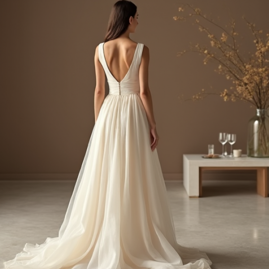 Minimalist Organza Square Neck Evening Gown