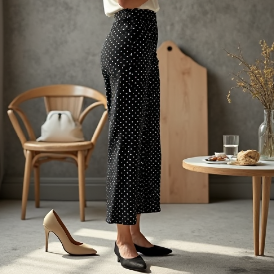 Vintage Polka Dot Tea Length High-Waisted Trousers