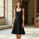 French Style Square Neck Silk Wrap Front Skirt