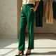 Emerald Green Silk High-Waisted Trousers