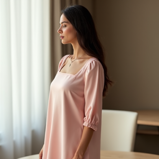 Pastel Pink Square Neck Satin Tunic