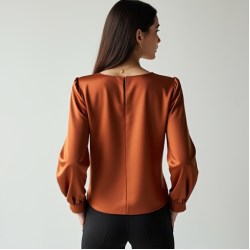 Terracotta Satin Square Neck Blouse