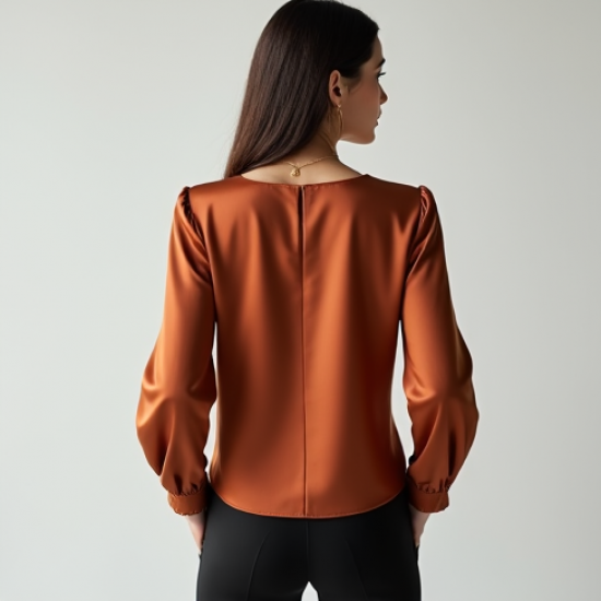 Terracotta Satin Square Neck Blouse