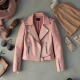 Pastel Pink Solid Color Wrap Front Biker Jacket