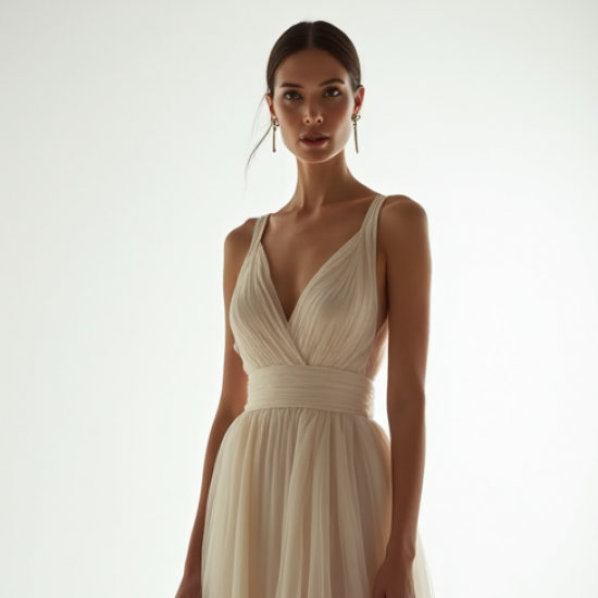 French Style Double-Breasted Tulle Evening Gown