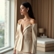 Classic Off-Shoulder Organza Tailored Blazer