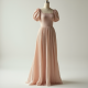 French Style Puff Sleeve Square Neck Pleated Maxi Skirt