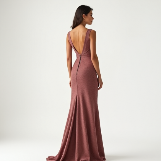 Dusty Rose Cut-Out Tweed Evening Gown