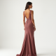 Dusty Rose Cut-Out Tweed Evening Gown