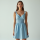 Sky Blue Linen Blend Corset Waist Tea Dress