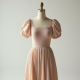 French Style Puff Sleeve Square Neck Pleated Maxi Skirt