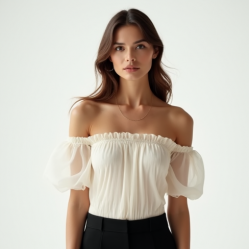Classic Off-Shoulder Organza Puff Sleeve Top