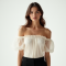 Classic Off-Shoulder Organza Puff Sleeve Top