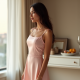 Pastel Pink Square Neck Satin Satin Slip Skirt
