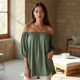 Sage Green Off-Shoulder Tunic