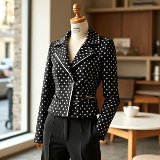 Vintage Polka Dot Tea Length Biker Jacket