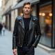 Classic Solid Color Wrap Front Biker Jacket