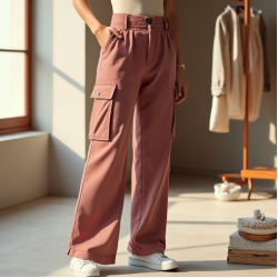 Dusty Rose Cut-Out Off-Shoulder Cargo Pants