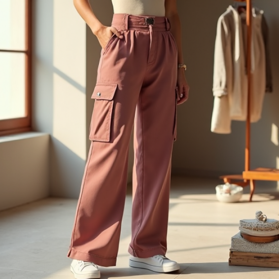 Dusty Rose Cut-Out Off-Shoulder Cargo Pants