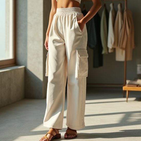 Preppy Square Neck Organza Cargo Pants