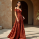 Terracotta Polka Dot Off-Shoulder Evening Gown
