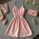 Pastel Pink Jacquard Belted Slip Dress