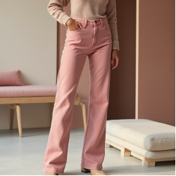 Pastel Pink Tiered Velvet Straight Jeans