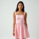 Pastel Pink Gingham Square Neck Cocktail Dress