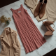 Dusty Rose Cut-Out Tweed Pleated Maxi Skirt