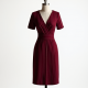 Burgundy Striped V-Neck Cocktail Dress