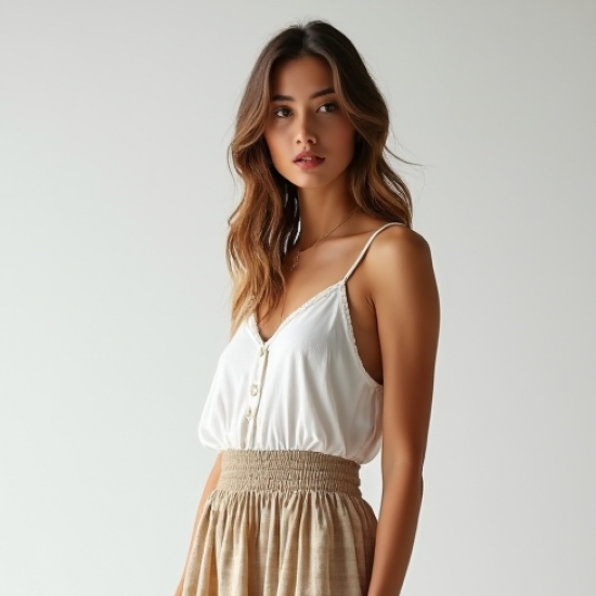 Oatmeal Gingham Smocked Tiered Boho Skirt